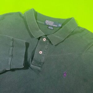 Polo Ralph Lauren Mens XXL Long Sleeve Polo Shirt Green Cotton Pique Classic Fit